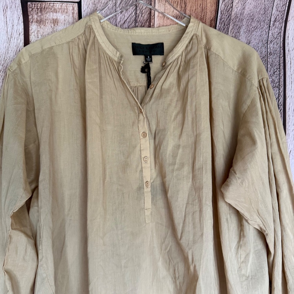 Nili Lotan Blouse Neville Sandstone Cotton Quiet Luxury Peasant Top Small  NWT - Picture 3 of 10